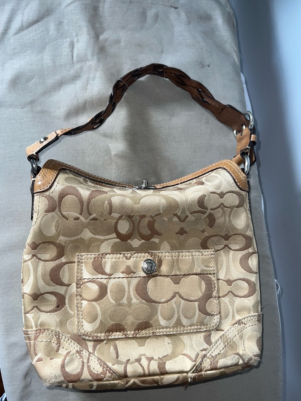 Coach Beige & Brown Signature Canvas Shoulder Bag